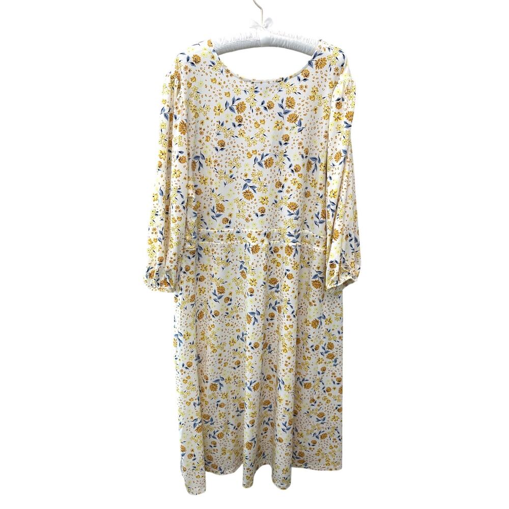 ELOQUII Floral Midi Dress Yellow White Empire Waist Cottagecore NWT | Size 20 - Picture 5 of 9